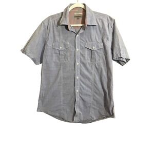 Johnston & Murphy Mens Slim Fit‎ Short Sleeve Button Down Shirt Blue Stripe L